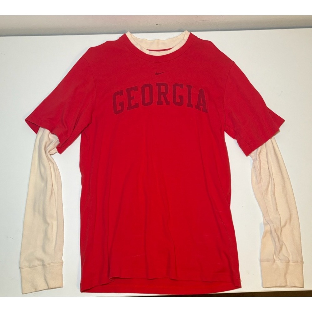 NIKE TEAM Vintage Men's Center Swoosh UGA Bulldogs Shirt | Red/Beige | Large